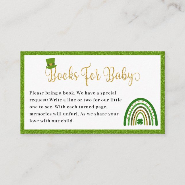 St. Patrick's Rainbow Baby Shower Books For Baby Enclosure Card (Front)