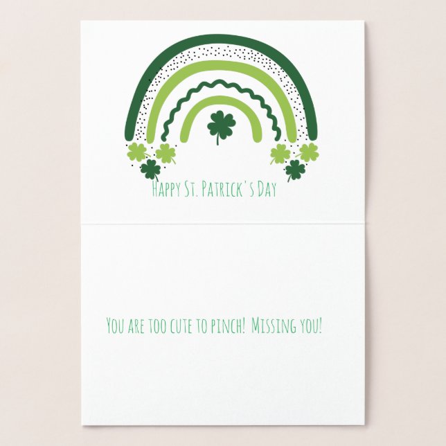St. Patrick's Rainbow Happy Whimsical Shamrock Foil Card (Inside)