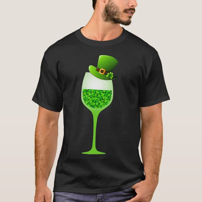 St Patricks Shamrock Hat Wine Glass Drinking T-Shirt (Front)
