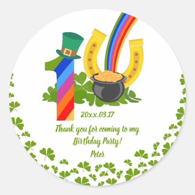 St. Patrick's shamrocks thank you birthday party Classic Round Sticker (Front)