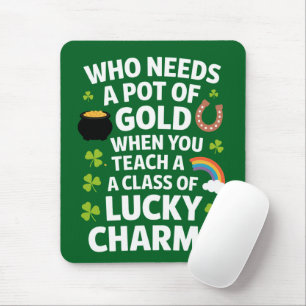 St Patricks Teacher Lucky Charm Clover Irish  Mouse Mat