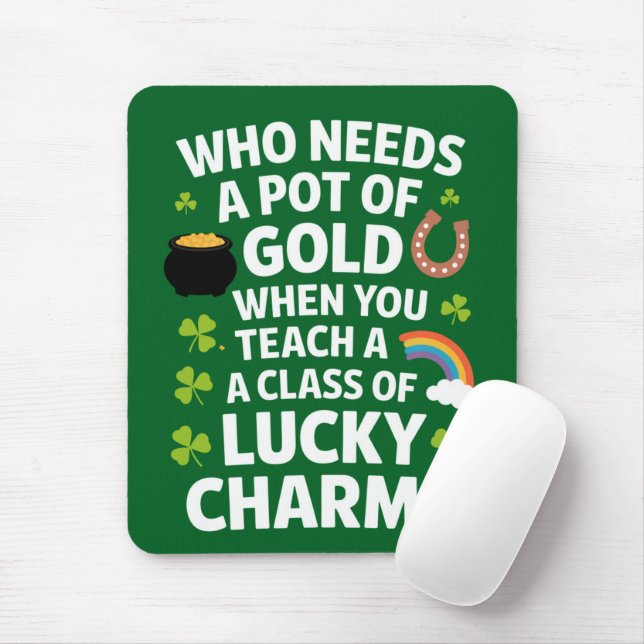 St Patricks Teacher Lucky Charm Clover Irish  Mouse Mat (With Mouse)