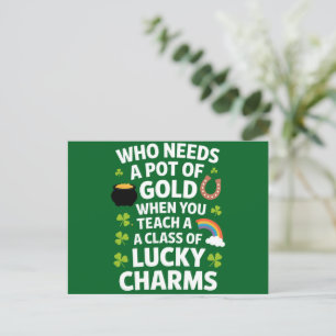 St Patricks Teacher Lucky Charm Clover Irish  Postcard