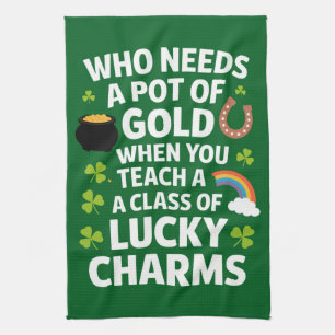St Patricks Teacher Lucky Charm Clover Irish Tea Towel