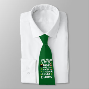 St Patricks Teacher Lucky Charm Clover Irish  Tie