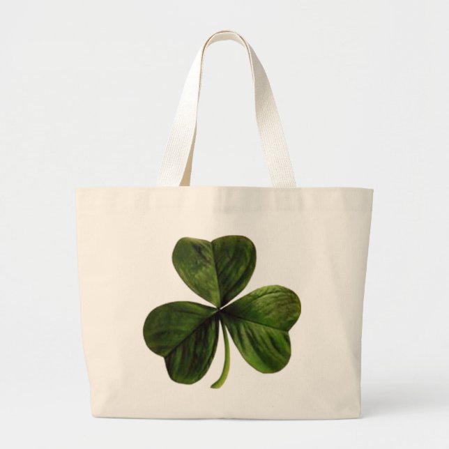 St. Patrick's Three Leaf Clover Large Tote Bag (Front)