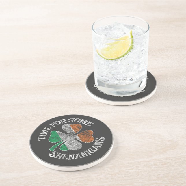 St. Patrick's Time for Some Shenanigans Clover Coaster (Side)