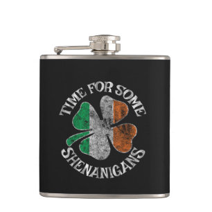 St. Patrick's Time for Some Shenanigans Clover Hip Flask
