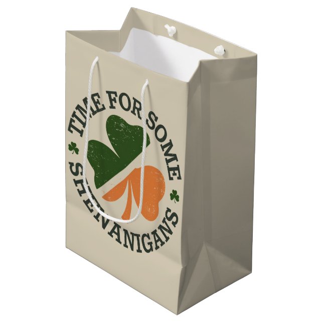 St. Patrick's Time For Some Shenanigans Clover  Medium Gift Bag (Front Angled)