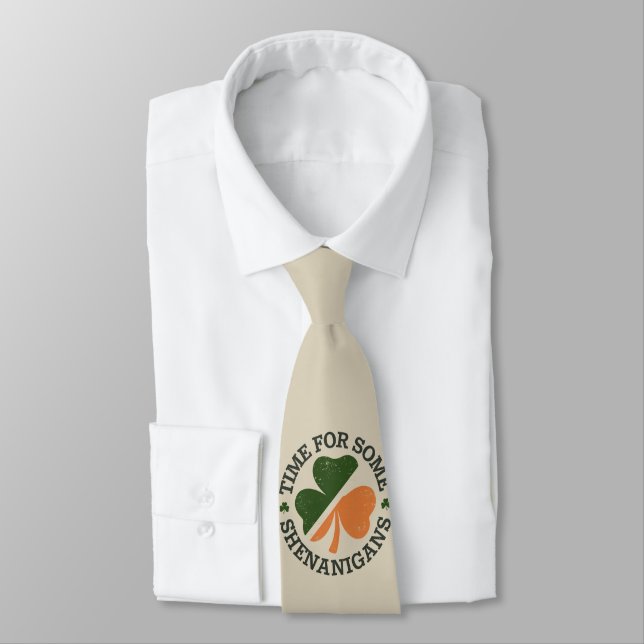 St. Patrick's Time For Some Shenanigans Clover  Tie (Tied)