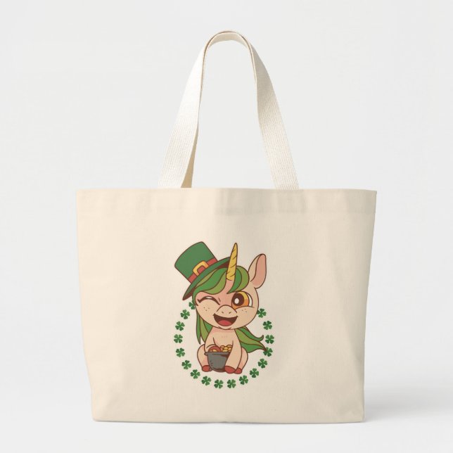 St Patricks Unicorn Large Tote Bag (Front)