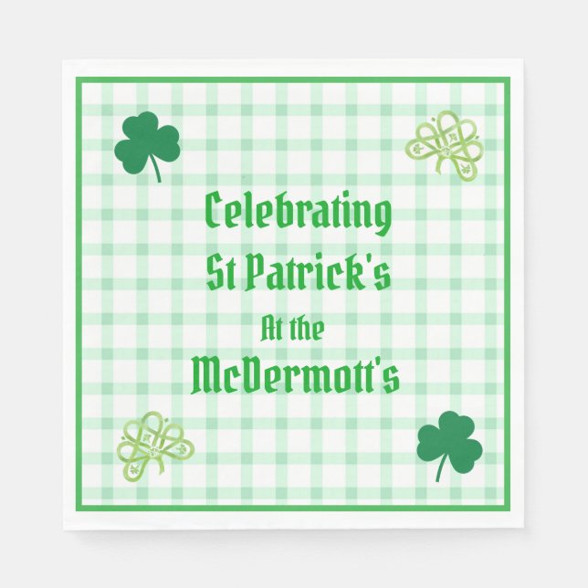 St Patricks Watercolor Green Shamrocks Napkin (Front)
