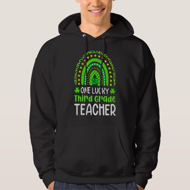 St Patricku2019s Day One 3rd Grade Teacher Leopard Hoodie (Front)