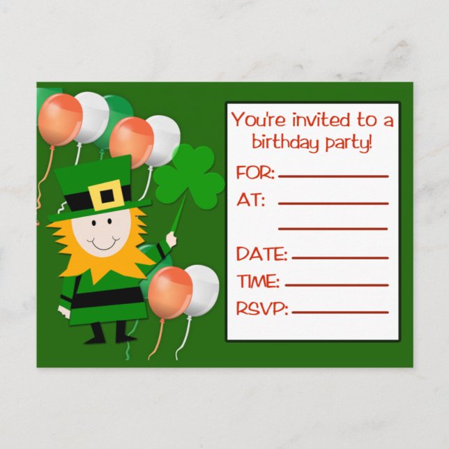 St Pat's Day Birthday Party Invitation Postcards (Front)