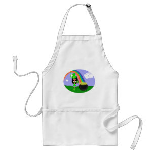 St Pat's Day Brunette Girl Leprechaun with Rainbow Standard Apron