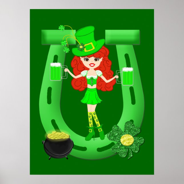 St Pat's Day Redhead Girl Leprechaun Poster (Front)