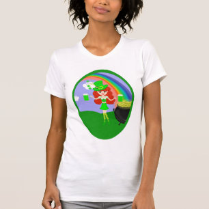 St Pat's Day Redhead Girl Leprechaun with Rainbow T-Shirt
