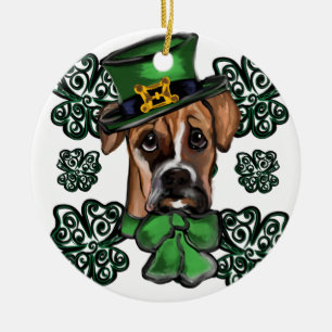 St. Patty Boxer Dog Ceramic Tree Decoration