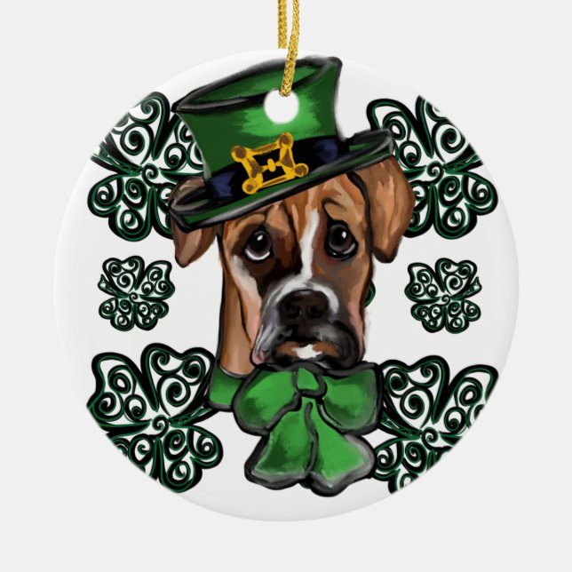 St. Patty Boxer Dog Ceramic Tree Decoration (Front)