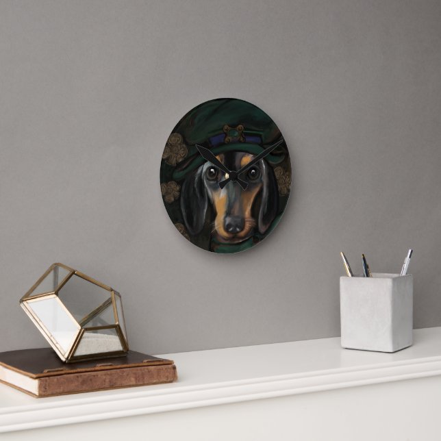 St. Patty Doxie Greeting Round Clock (Office)