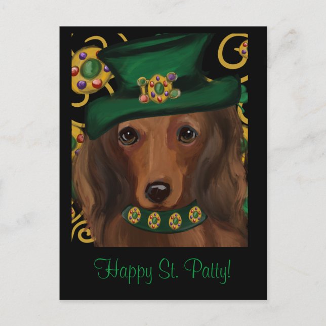 St.Patty Doxie  Postcard (Front)