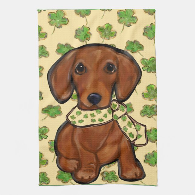 St.Patty Doxie       Tea Towel (Vertical)