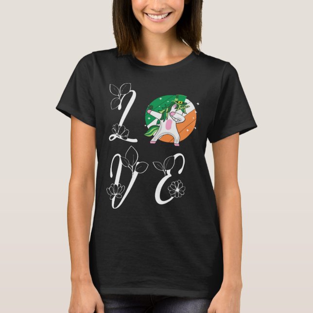 St Pattys Day Love Green Dabbing Lepricorn Four Le T-Shirt (Front)