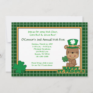 St. Patty's Day Party Saint Patrick's Day 5x7 Bear Invitation