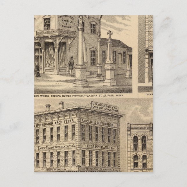 St. Paul, Minneapolis, Minnesota Lithograph Map Postcard (Front)