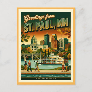 St Paul MN Greetings Retro 1970s Cool Postcard