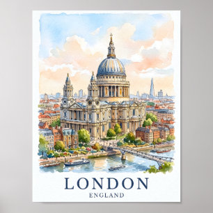 St Paul’s Cathedral London Watercolor Travel Art Poster