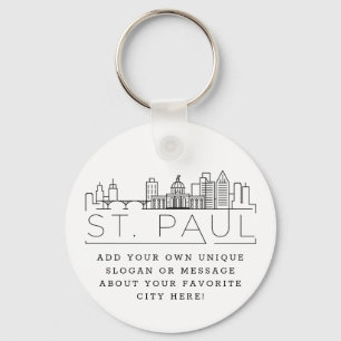 St. Paul Stylized Skyline   Custom Slogan Key Ring