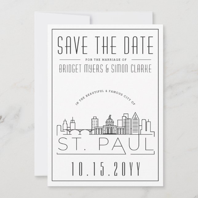 St. Paul Wedding | Stylised Skyline Save the Date Invitation (Front)