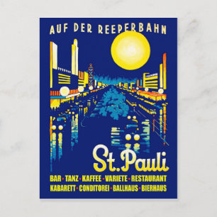 St. Pauli at night, Hamburg city, Germany Postcard