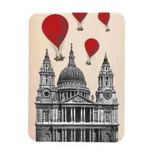 St Pauls Cathedral and Red Hot Air Balloons Magnet