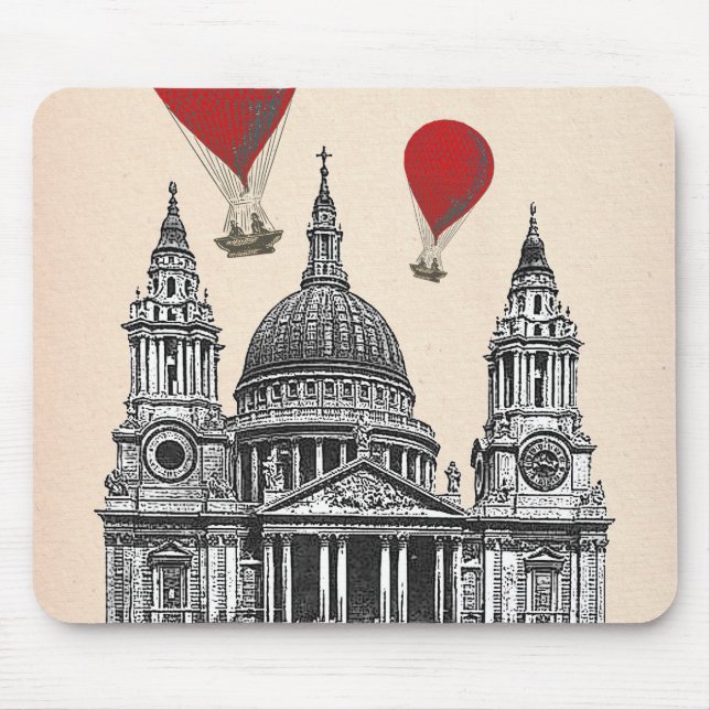 St Pauls Cathedral and Red Hot Air Balloons Mouse Mat (Front)