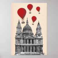St Pauls Cathedral and Red Hot Air Balloons