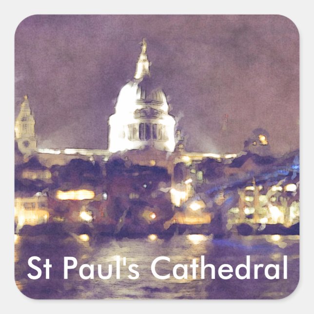 St Paul's Cathedral by Night Fine-Art Painting Square Sticker (Front)