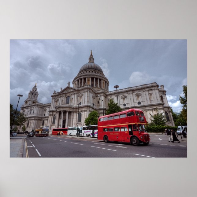 St Paul's Cathedral London England and red bus Poster (Front)