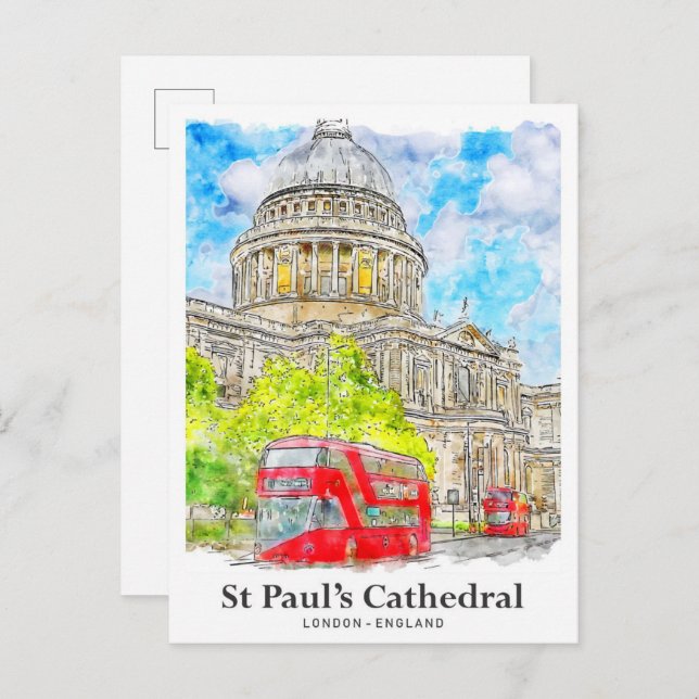 St Paul's Cathedral London Travel Watercolor Postcard (Front/Back)