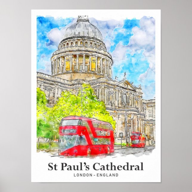 St Paul's Cathedral London Travel Watercolor Poster (Front)