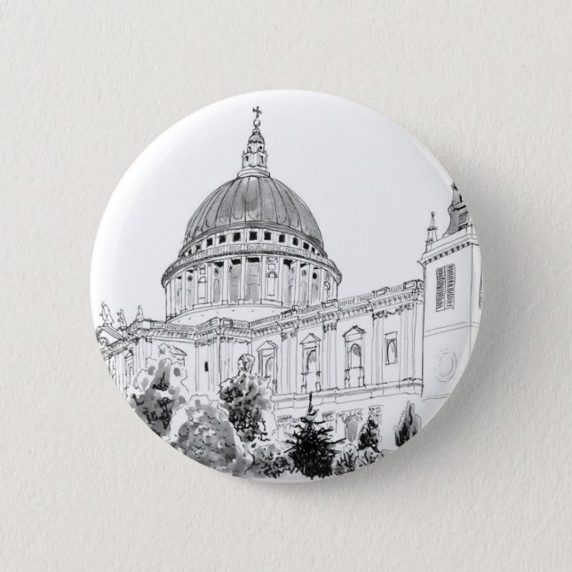St Paul's Cathedral pen and ink drawing 6 Cm Round Badge (Front)