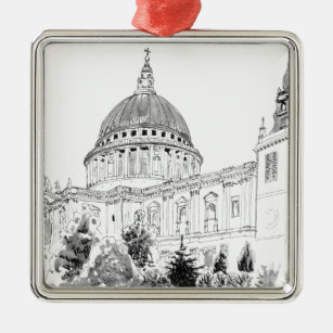 St Paul's Cathedral pen and ink drawing Metal Tree Decoration