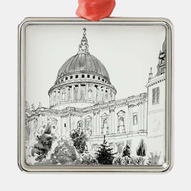 St Paul's Cathedral pen and ink drawing Metal Tree Decoration (Front)