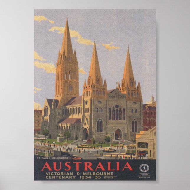 St. Pauls, Melbourne Australia Vintage Travel Poster (Front)