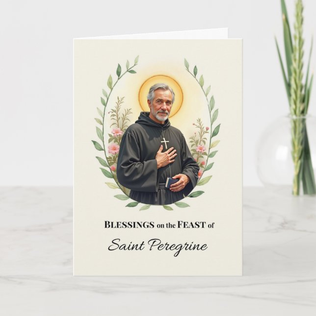 St. Peregrine Feast Day Blessings Watercolor Wreat Card (Front)