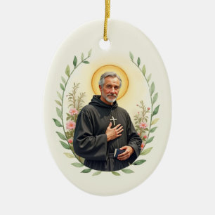 St Peregrine Watercolor Saint Portrait Ceramic Tree Decoration