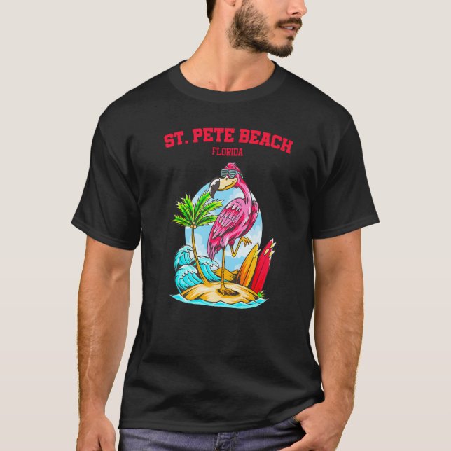 St Pete Beach Flamingo Surfboard T-Shirt (Front)