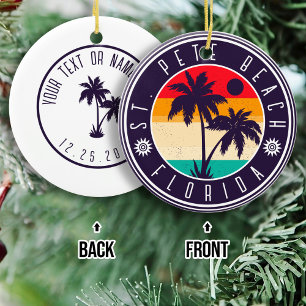 St. Pete Beach Florida Retro Palm Tree Travel 80s Ceramic Tree Decoration