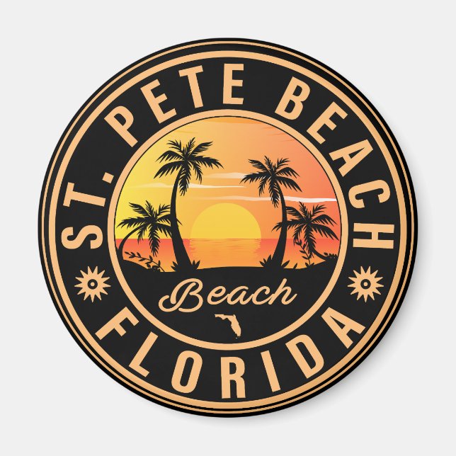 St. Pete Beach Florida Retro  Sunset Palm Tree 60s Magnet (Front)